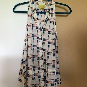 Adorable lipstick sleeveless button down blouse